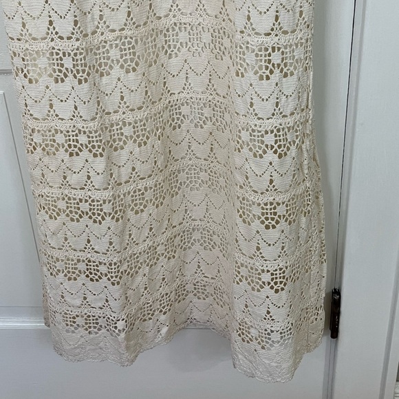 Bohemian Cream Lace Crochet Bell Sleeve Dress Womens S/M Cottagecore Romantic - Picture 4 of 12